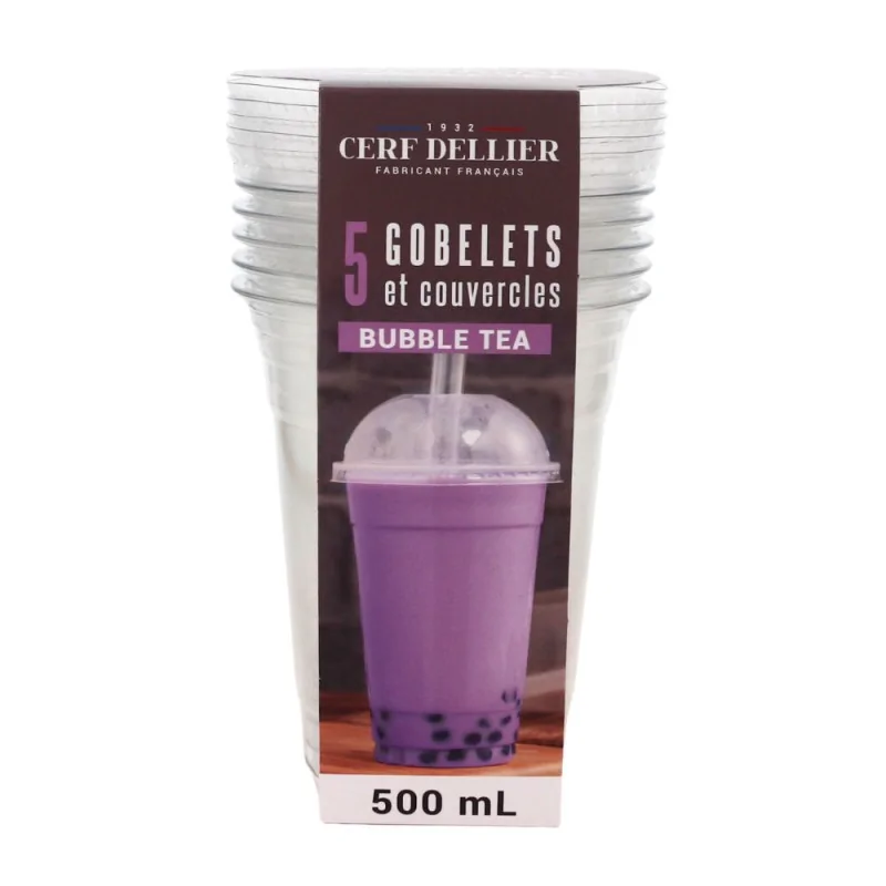 5 gobelets et couvercles bubble tea - 500 ml