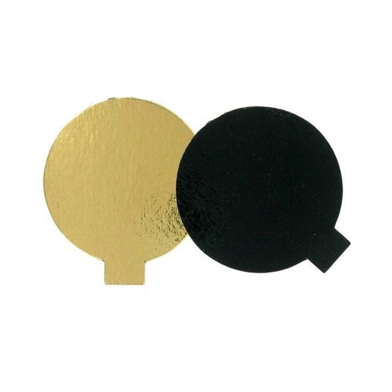 Support Gâteau Carton Rond Or/Noir Avec Languette 6cm