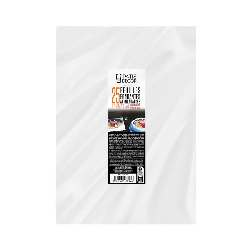 25 feuilles fondantes alimentaires spéciales chantilly A4