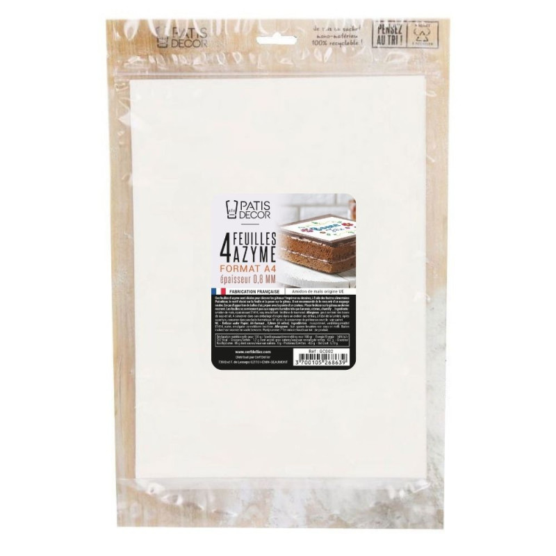 4 feuilles azyme alimentaires A4 - épaisseur 0,8 mm