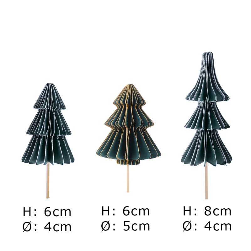 Décors assortis à piquer en papier nid d'abeille, 3 sapins de Noël dimensions