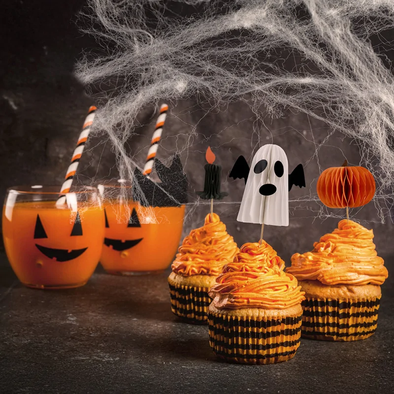 Décors à piquer en papier nid d'abeille, 3 décors thème halloween ambiance