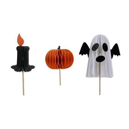 Décors à piquer en papier nid d'abeille, 3 décors thème halloween
