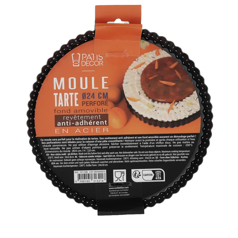 Moule à tarte perforé antiadhésif avec fond amovible - emballage