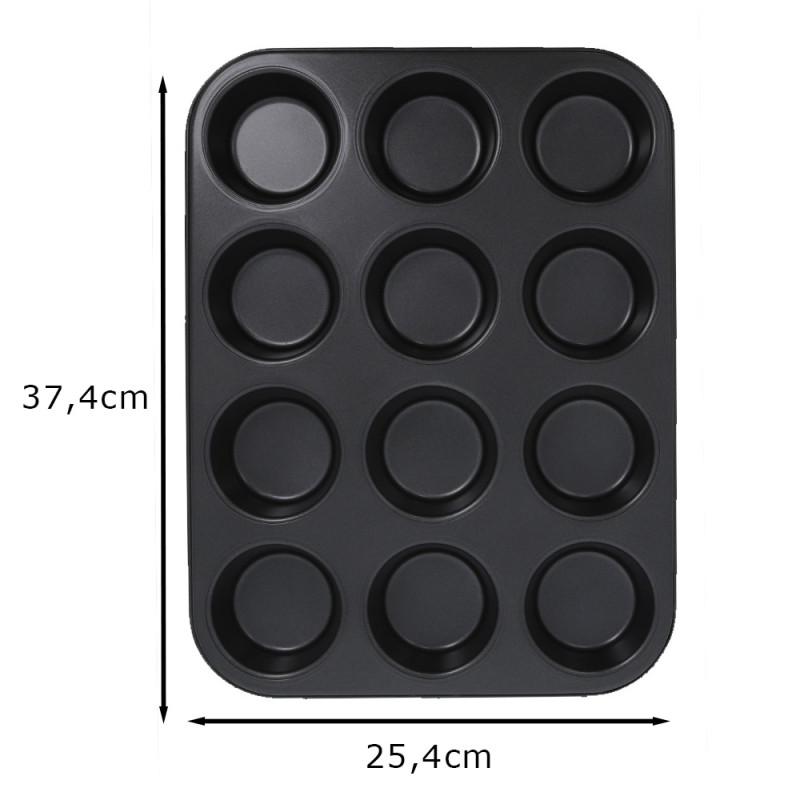 Moule 12 muffins en acier antiadhérent Ø6,8cm dimensions