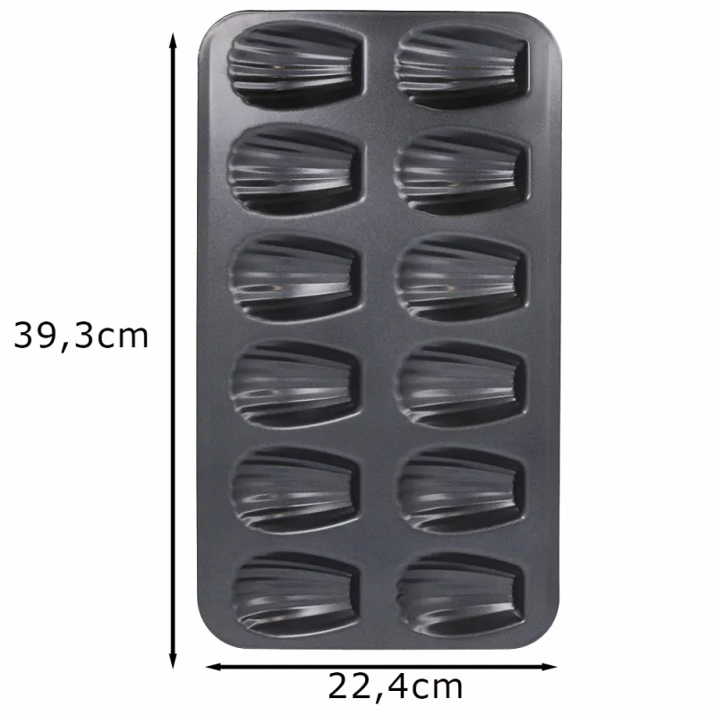 Moule 12 madeleines en acier anti-adhérent 7,5x5cm dimensions