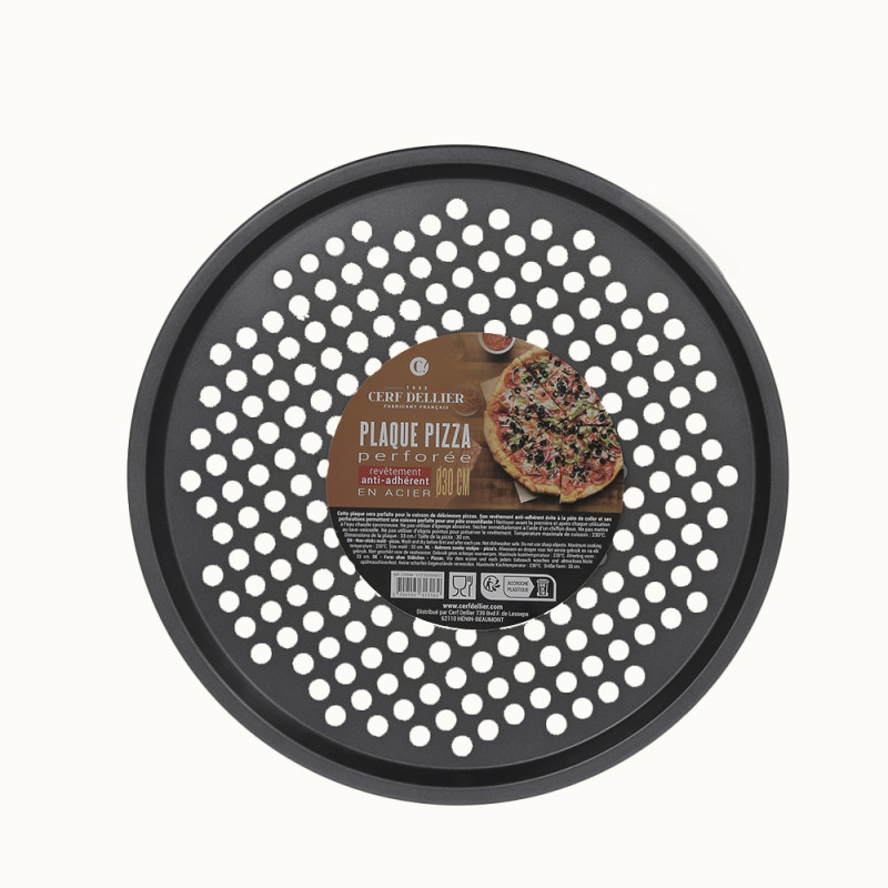 Plaque à pizza perforée en acier anti-adhérent Ø30cm emballage