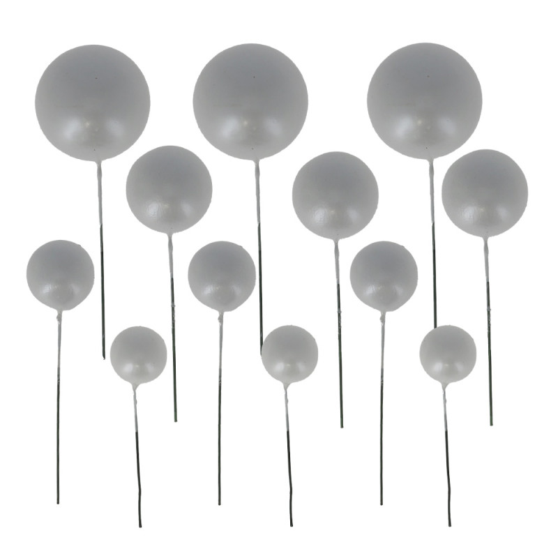 Décors à piquer de 12 boules argentées face