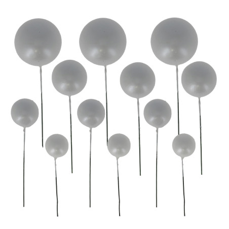 Décors à piquer de 12 boules argentées face