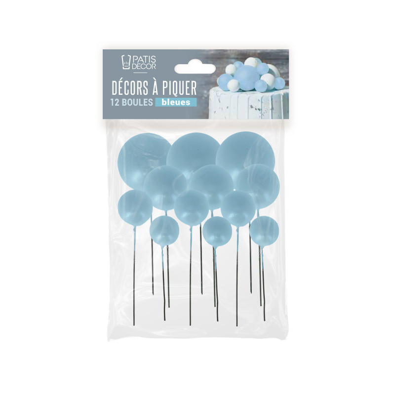 Décors à piquer de 12 boules bleues emballage