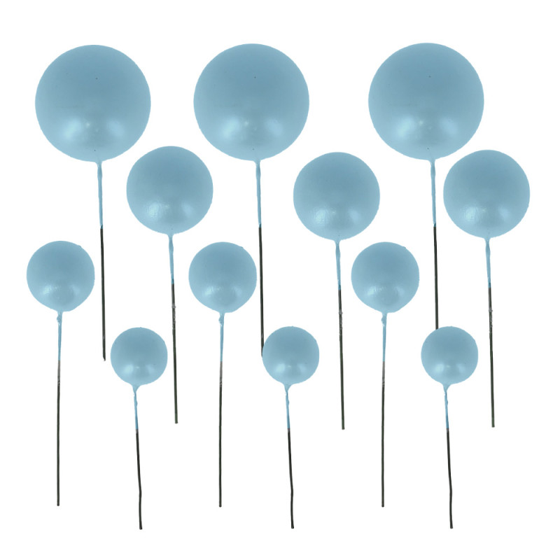 Décors à piquer de 12 boules bleues face
