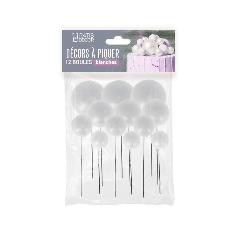 Décors à piquer de 12 boules blanches emballage