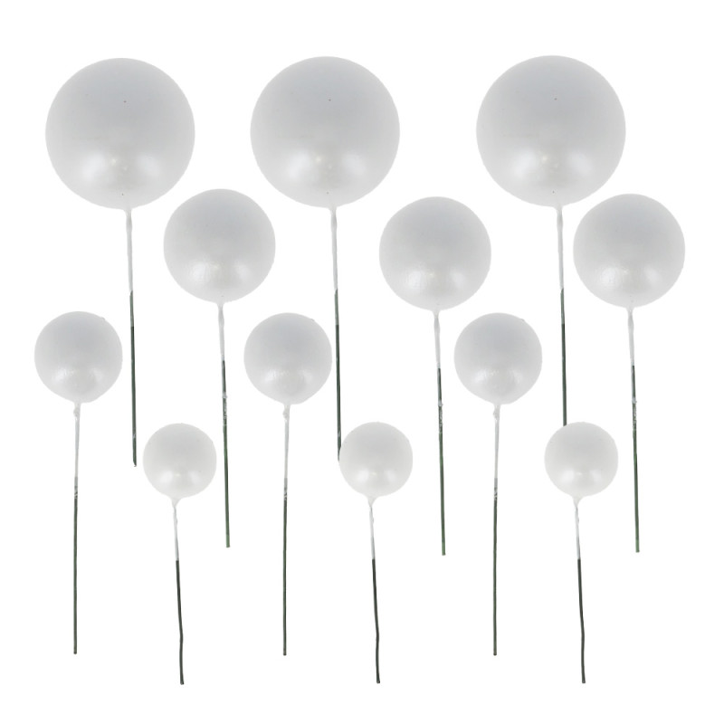 Décors à piquer de 12 boules blanches face