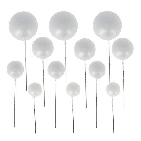 Décors à piquer de 12 boules blanches face