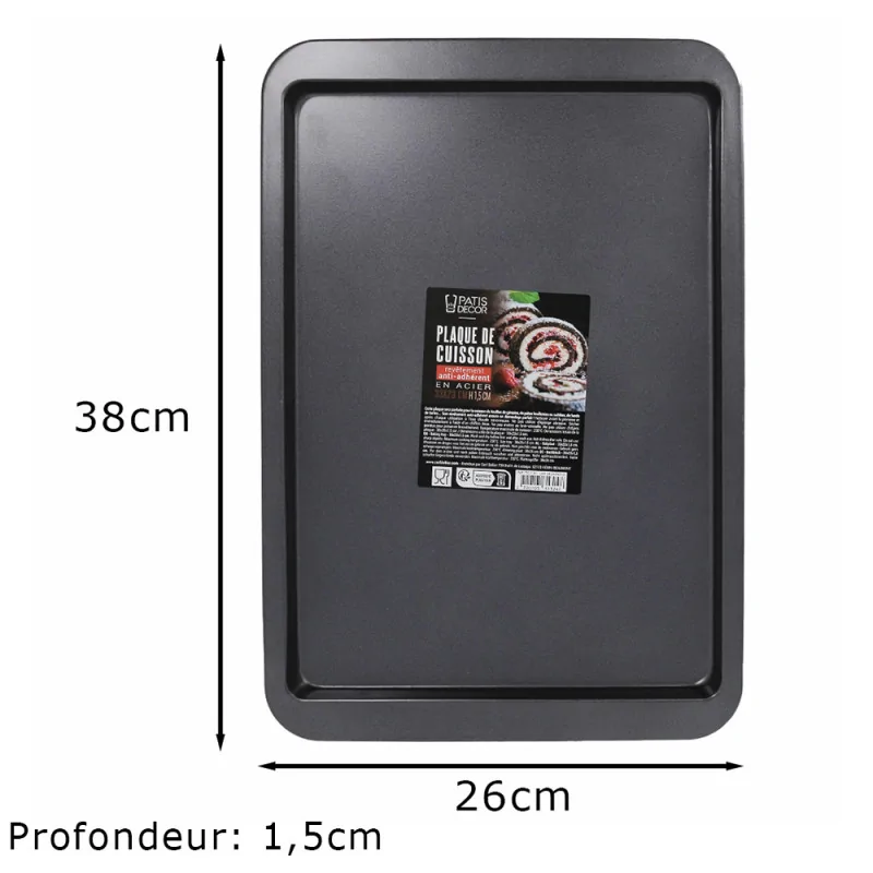 Plaque de cuisson en acier antiadhérent 33x23cm dimensions