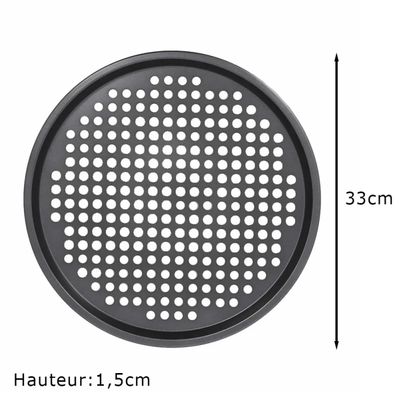 Plaque à pizza perforée en acier anti-adhérent Ø30cm dimensions