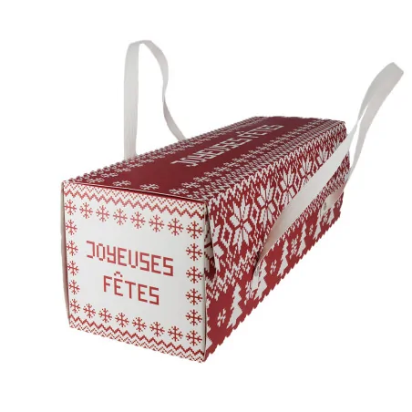 Boite à bûche imprimée jacquard avec poignées 35x11x11cm face