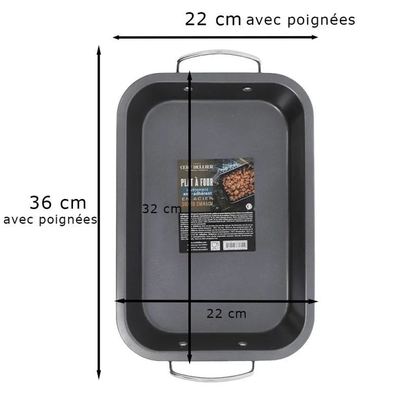 Plat à four en acier avec revêtement anti-adhérent dimension