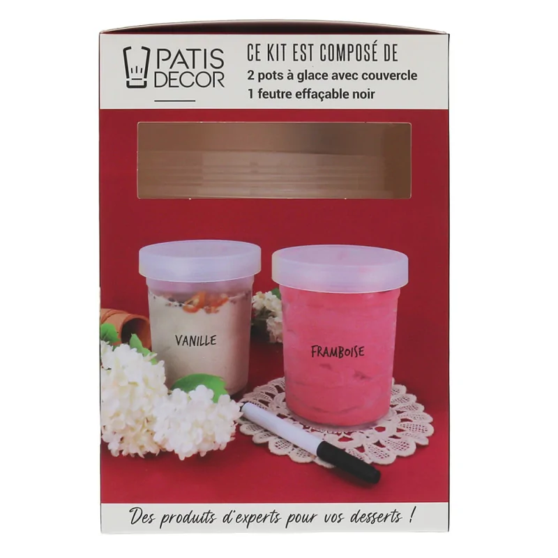 Kit de 2 pots à glace 700mL et un feutre côté
