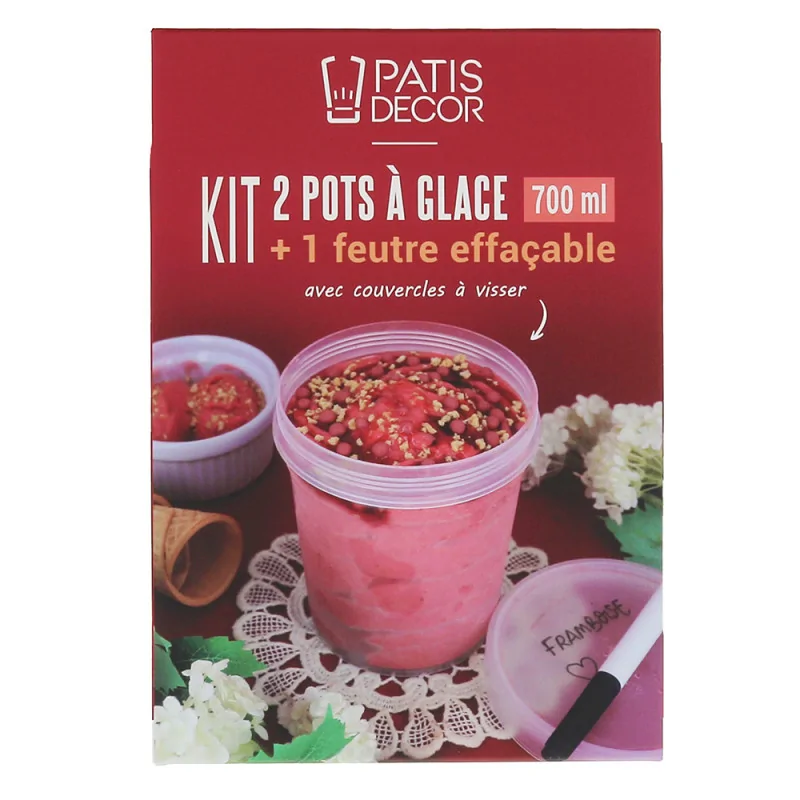 Kit de 2 pots à glace 700mL et un feutre emballage