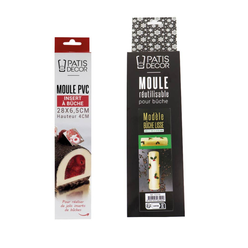 Lot pour Noël comprenant un moule à bûche en PET transparent ainsi qu'un insert à bûche en PVC