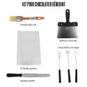Kit pour chocolatier débutant : feuilles guitare, fourchettes à tremper, spatule coudée, spatule à chocolat et pinceau plat