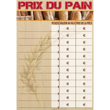 pancarte prix du pain avec...