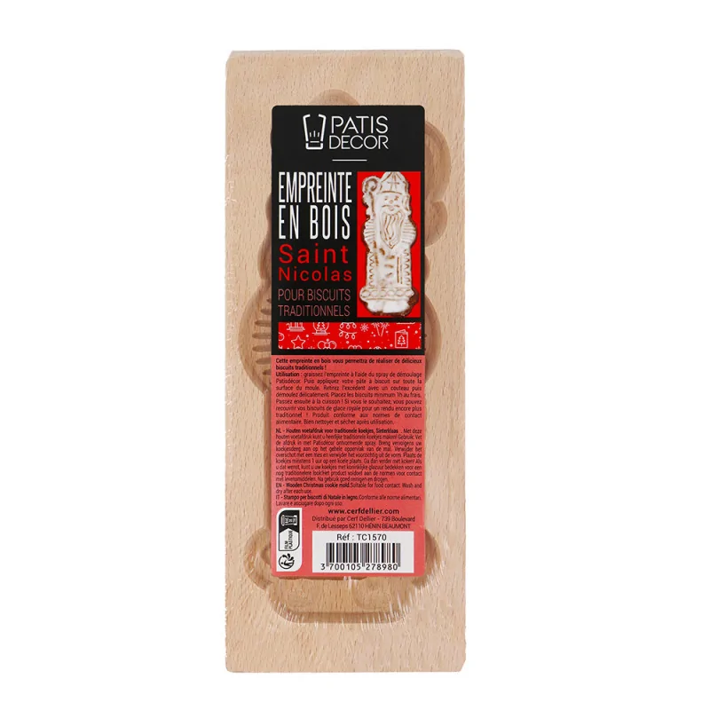 Moule à spéculoos en bois Saint Nicolas packaging