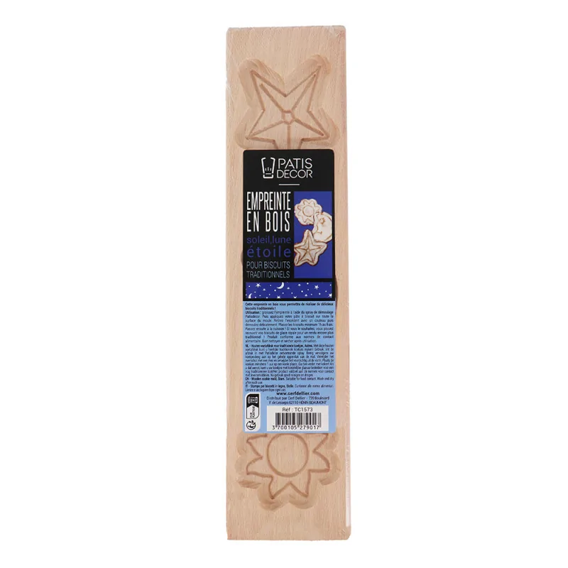 Moule à spéculoos en bois 3 astres packaging