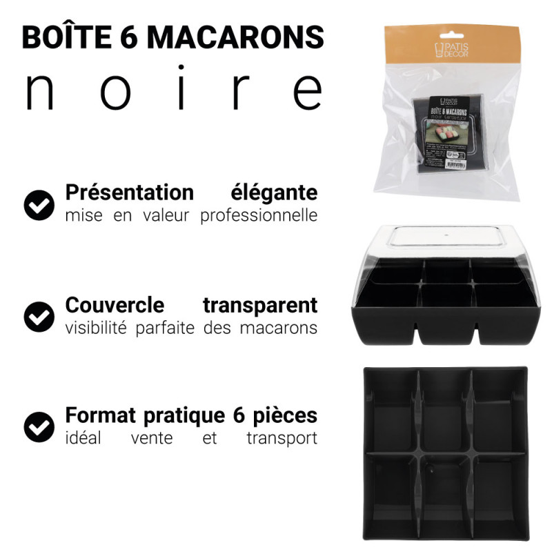 Boîte de 6 macarons noire atouts