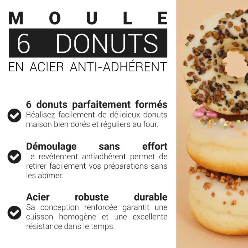 Moule 6 donuts au four en acier antiadhérent Ø8,5cm ambiance