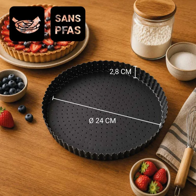 Moule à tarte perforé antiadhésif avec fond amovible - dimensions
