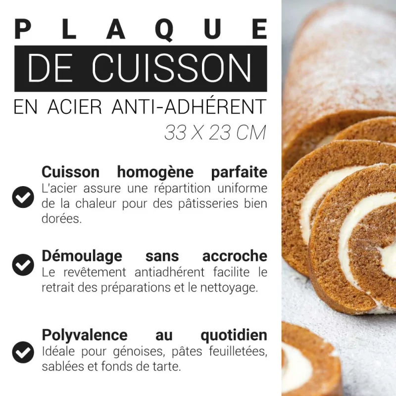 Plaque de cuisson en acier antiadhérent 33x23cm