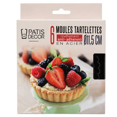 6 moules à tartelettes en acier antiadhérent sans PFAS ø11,5cm emballage