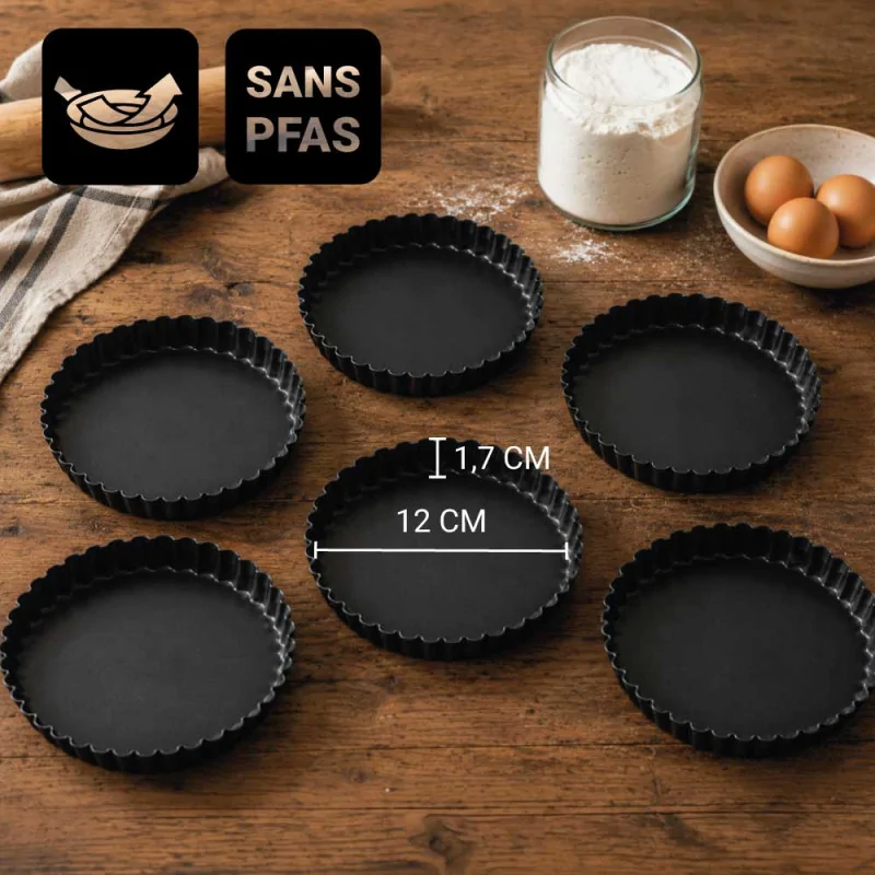 6 moules à tartelettes en acier antiadhérent sans PFAS ø11,5cm