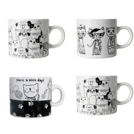 Lot de 4 tasses assorties thème "Chats et Chiens"