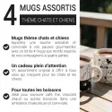 Lot de 4 tasses assorties thème "Chats et Chiens"