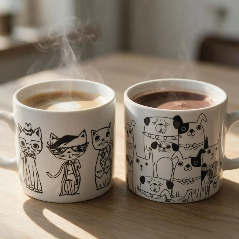Lot de 4 tasses assorties thème "Chats et Chiens"