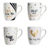 Lot de 4 tasses assorties thème "Love"