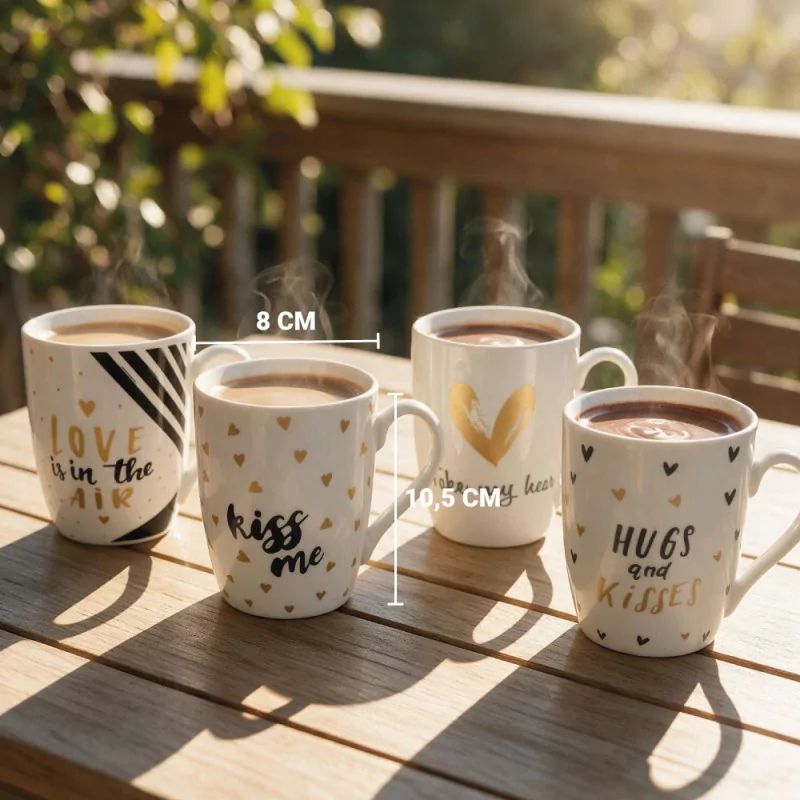 Lot de 4 tasses assorties thème "Love"