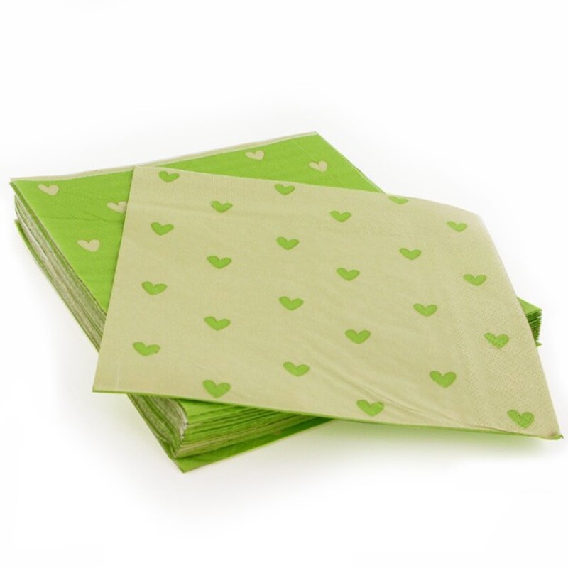 20 Serviettes en papier lin coeurs verts Gatodéco