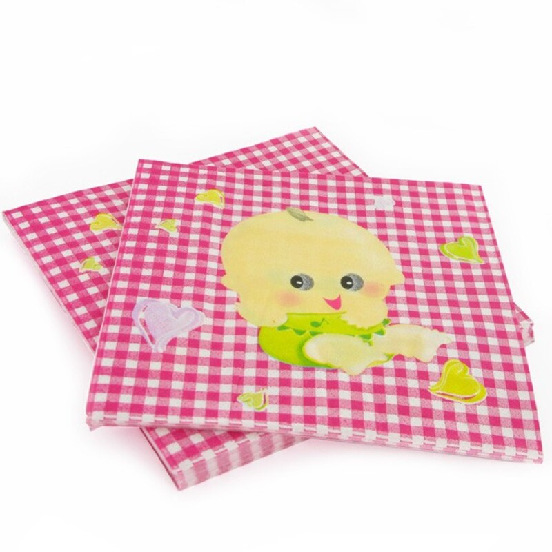 20 Serviettes en papier vichy rose Gatodéco