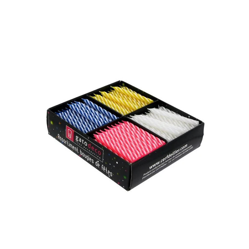 Bougies torsadées fines assorties Gatodéco (par 250)