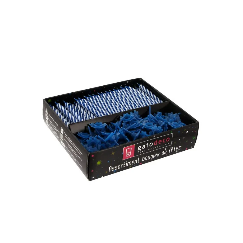 Bougies torsadées et bobèches bleues Gatodéco (par 125)