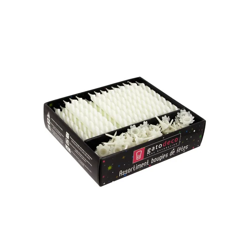 Bougie dizaine et bobèche blanche Gatodéco (x 70)