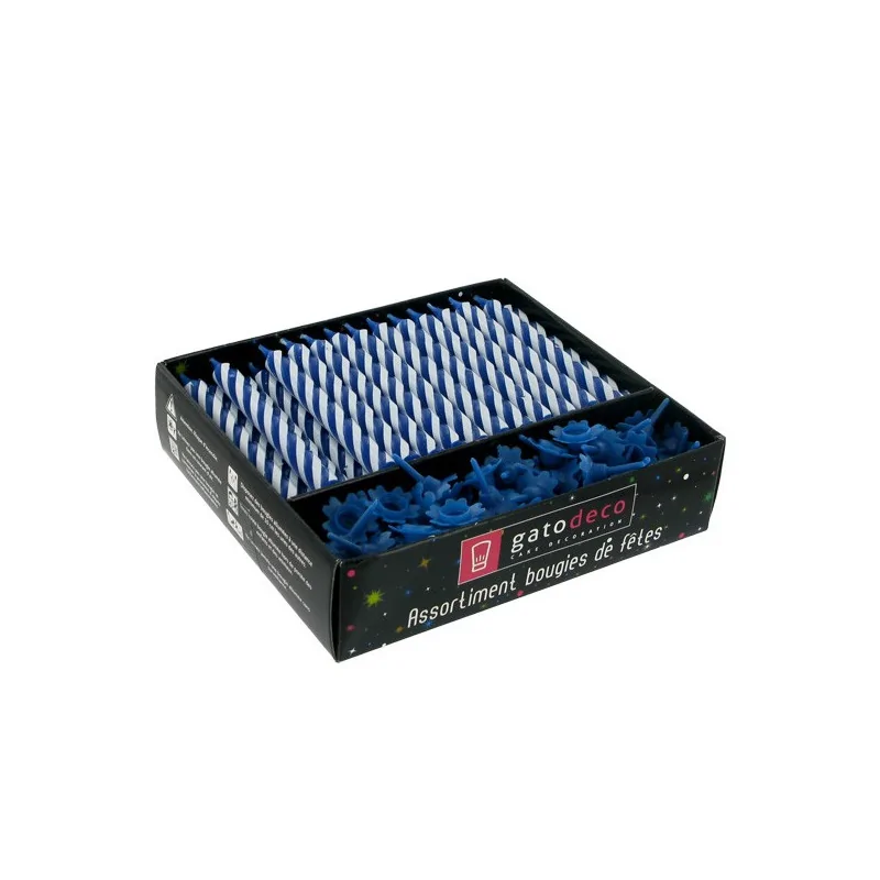 Bougie dizaine et bobèche bleue Gatodéco (x 70)