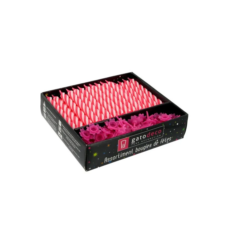 Bougie dizaine et bobèche rose Gatodéco (x 70)