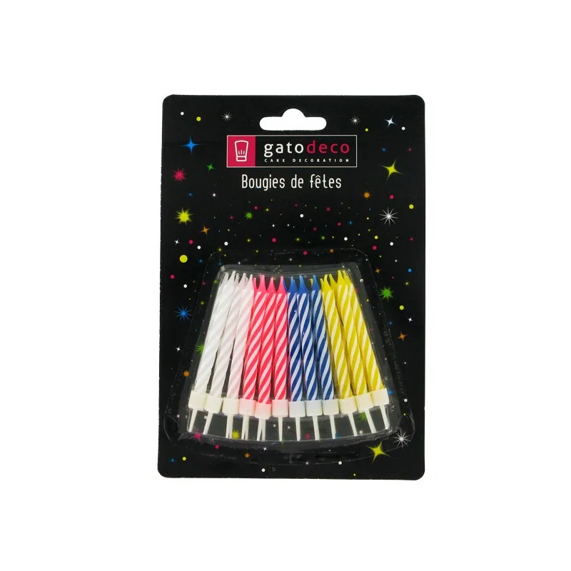 Bougies d'anniversaire assorties Gatodéco (x 24)