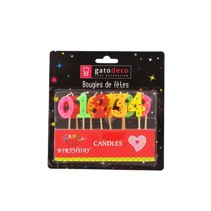 Bougies chiffres sur piques assorties Gatodéco