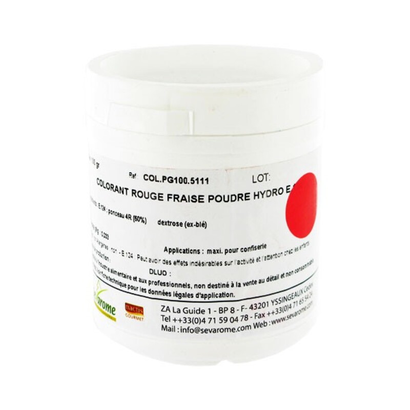 Colorant alimentaire en poudre Rouge Fraise Sévarome 100g | Cerf Dellier